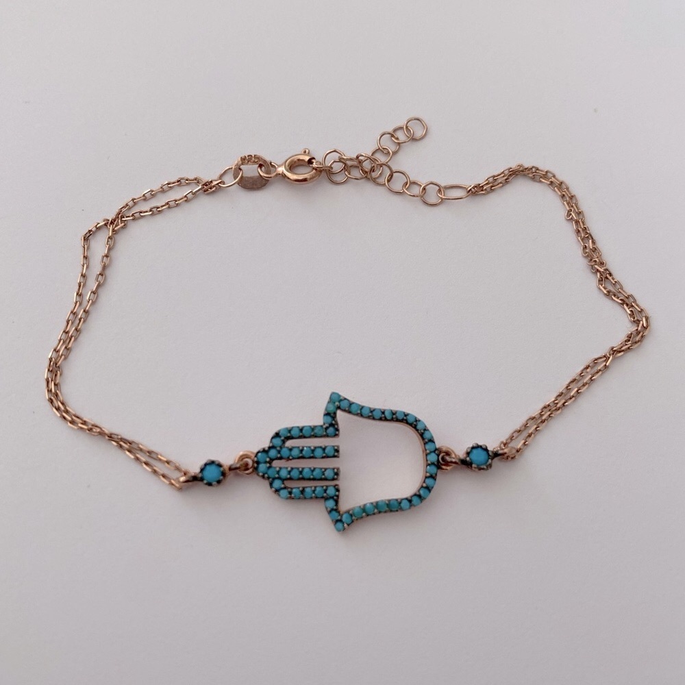 🤚🏻925 Silver hand bracelet turquoise stones 14K rose gold plated